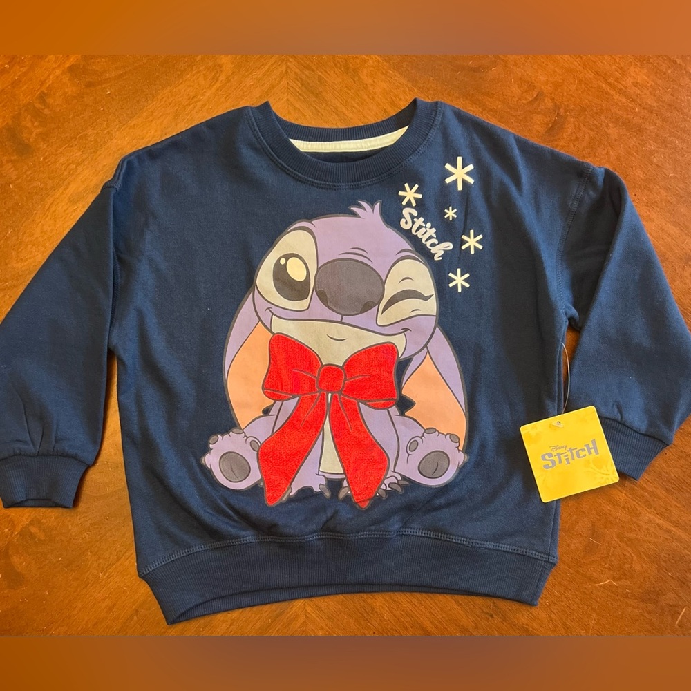 Disney Stitch Navy Blue Sweatshirt with Red Bow